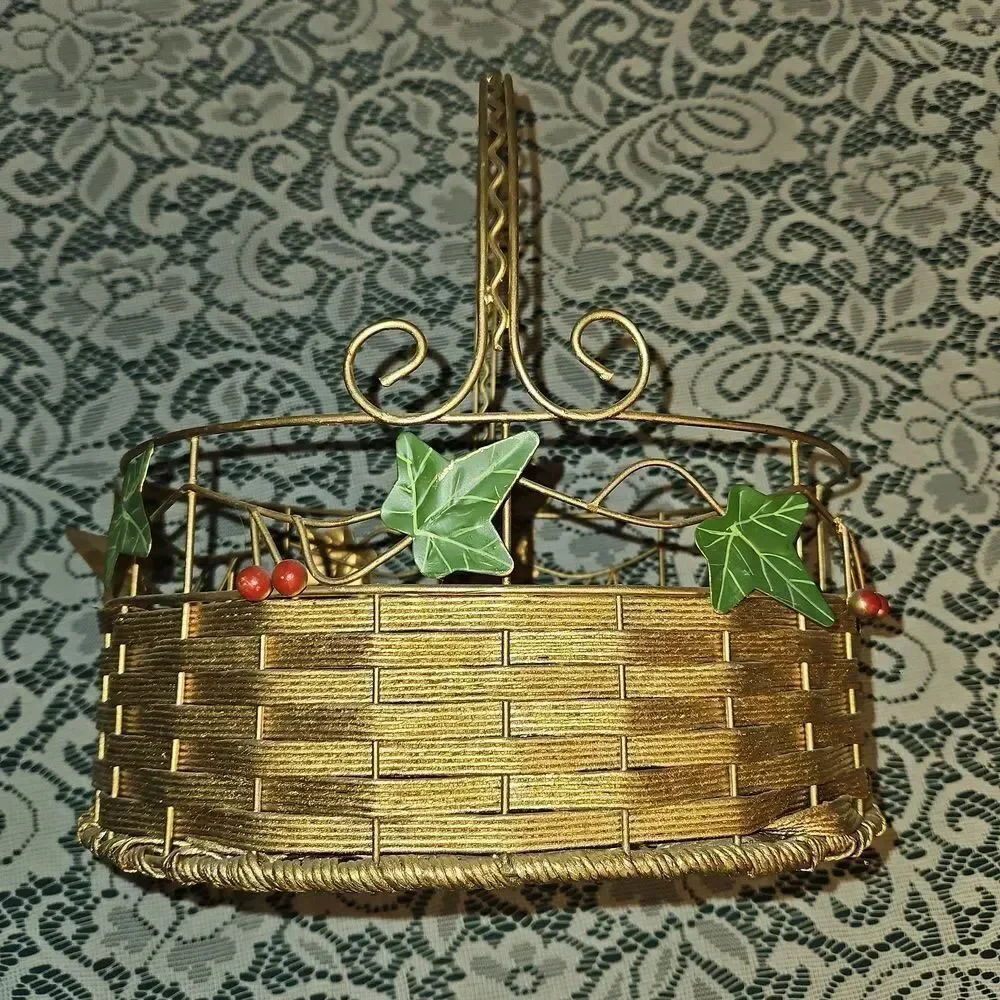 Gold Woven Metal Holiday Basket Decor